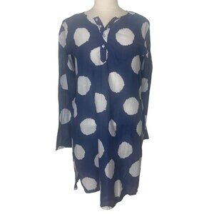 See Design Donna Gorman Tunic Swim Coverup Small Blue Polka Dot Cotton Sheer
